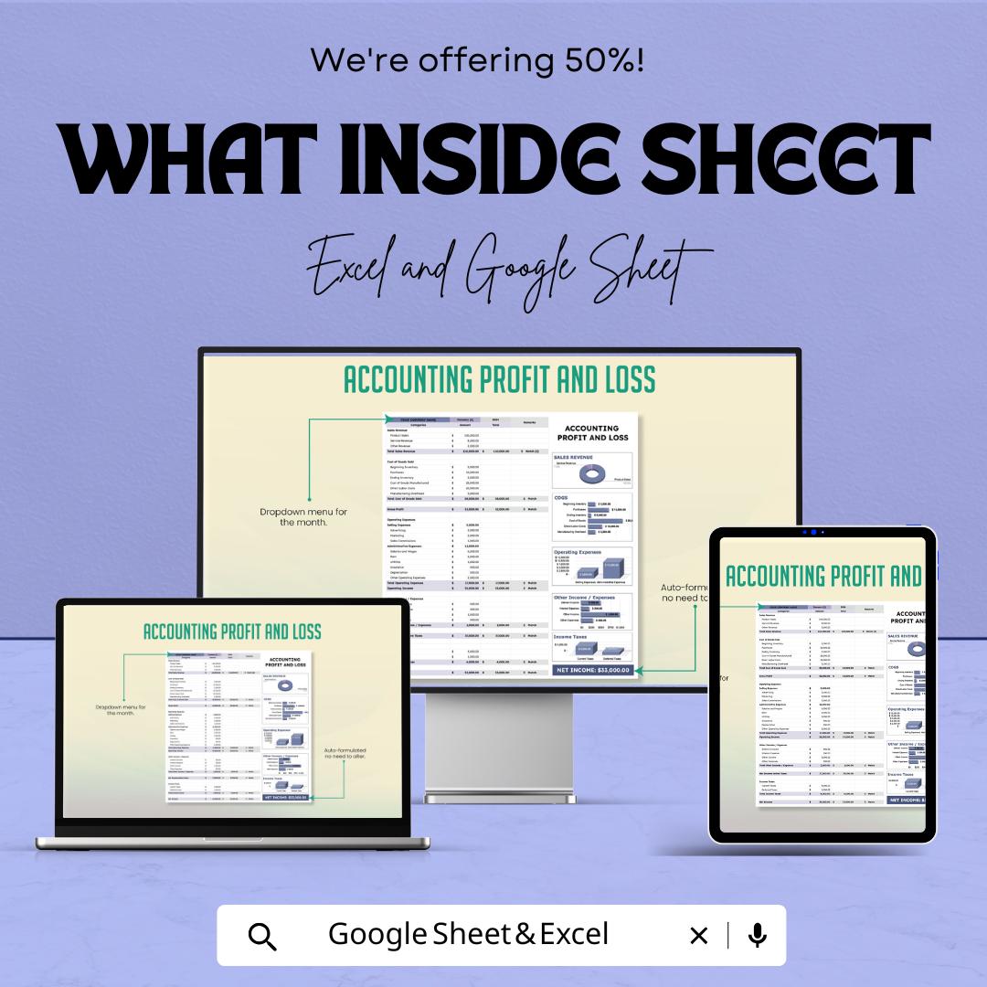 Accounting Profit and Loss Sheet | and Google Sheets | Monthly Budget Tracker, Financial Management Template, Profit & Loss Statement