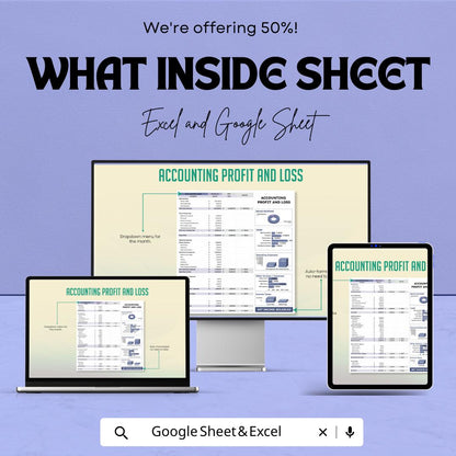 Accounting Profit and Loss Sheet | and Google Sheets | Monthly Budget Tracker, Financial Management Template, Profit & Loss Statement