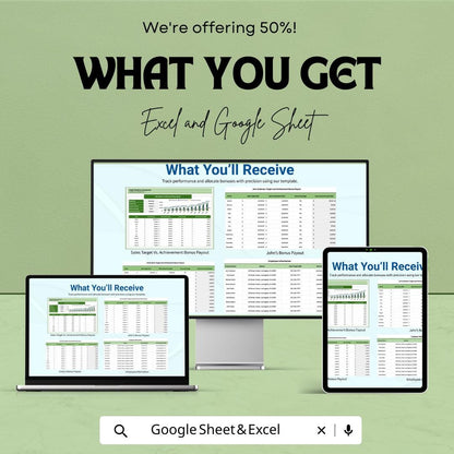 Sales Target vs Achievement Bonus Payout Template | Sales Performance Tracker | Incentive Calculator | Commission Template