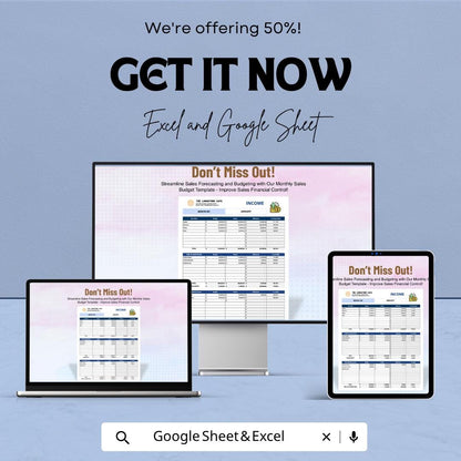 Monthly Sales Budget Template | Sales Budget Spreadsheet | Revenue Tracker Template | Sales Forecast Planner