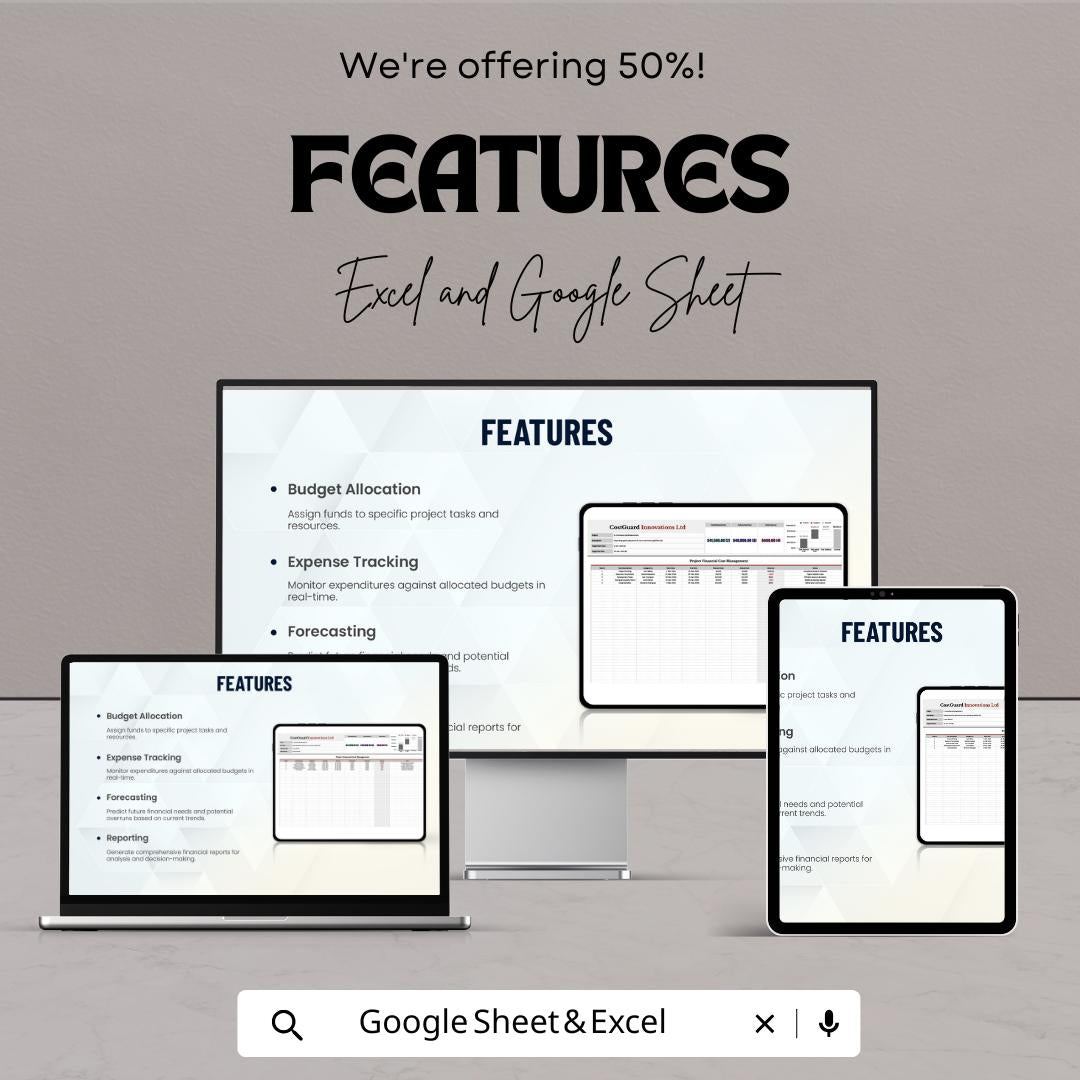 Project Financial Cost Management Template | Project Cost Control Spreadsheet | Budget and Expense Tracker | Excel & Google Sheets