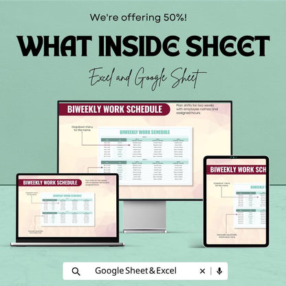 Biweekly Work Schedule Template | Employee Shift Planner | Staff Schedule Spreadsheet | Work Roster Template | Team Scheduling Sheet
