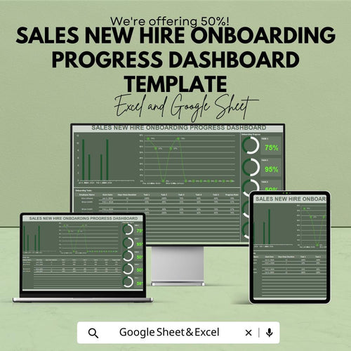 Sales New Hire Onboarding Progress Dashboard Template | Employee Training Tracker | HR Performance Dashboard | Excel & Google Sheet | Team