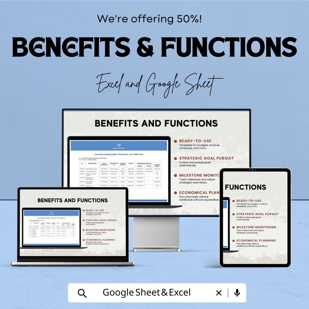 Change Management Log Template | Project Change Request & Milestone Tracker | Google Sheets and  Excel