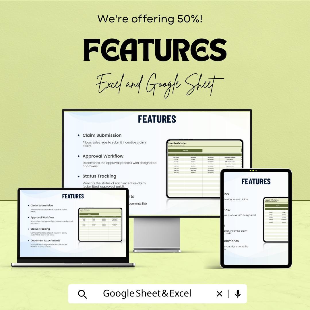 Sales Incentive Claim Log Template | Incentive Tracking Spreadsheet | Commission Claim Tracker | Excel & Google Sheets