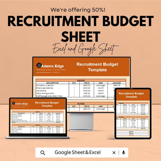 Recruitment Budget Sheet | Excel & Google Sheets Template for Recruitment Costs Management