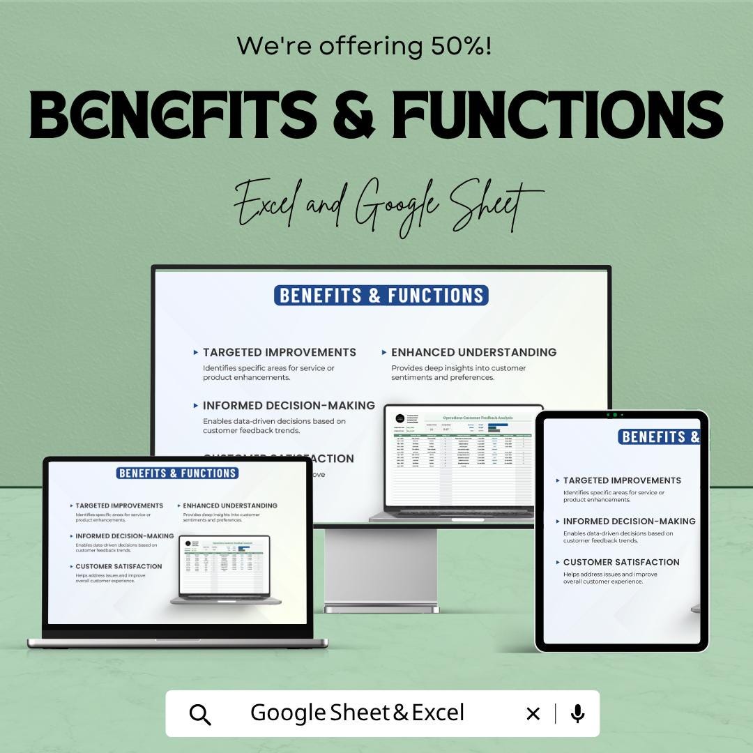 Customer Feedback Analysis Template | Customer Satisfaction Tracker | Feedback Dashboard Spreadsheet | Service Quality Tracker