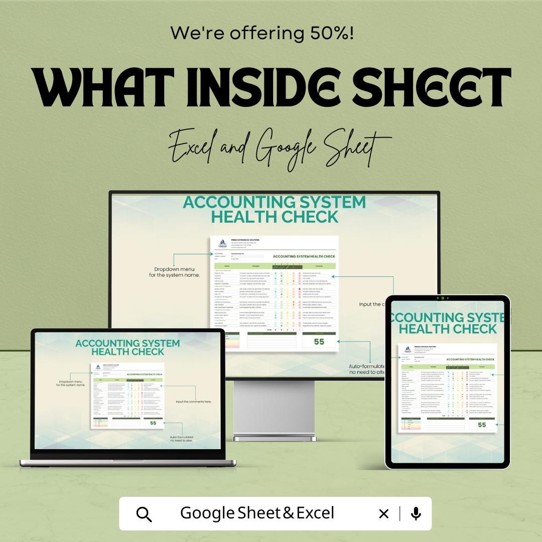 Accounting System Health Check Template | nternal Control Review | Finance System Audit Checklist | Editable Assessment Tool