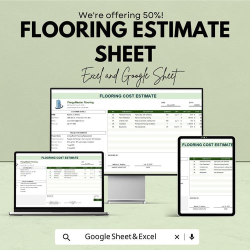 Flooring Estimate Sheet – Excel & Google Sheets Template for Cost Estimation, Flooring Pricing, and Project Quotes