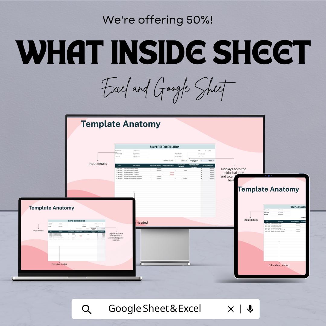 Simple Reconciliation Sheet for Quick Financial Balancing | Excel & Google Sheets Template | Automated Matching and Error Detection