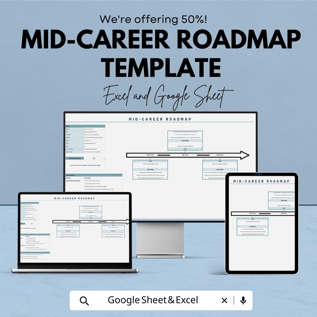 Mid Career Roadmap Template | Career Development Planner | Career Growth Tracker | Professional Career Plan