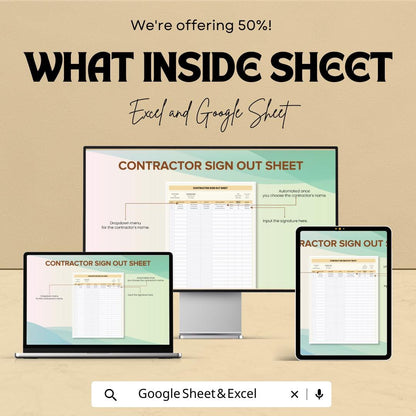 Contractor Sign Out Sheet Template | Google Sheets & Excel | Worksite Exit Log | Construction Sign Out Form | Job Site Attendance Record