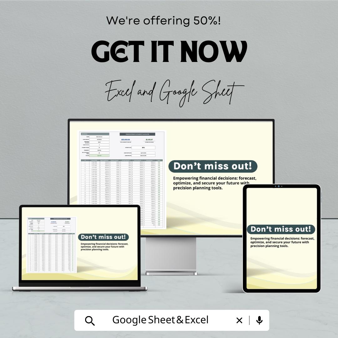 Finance Interest Rate Impact Calculator – Excel and Google Sheets Template for Loan & Investment Analysis – 50% Off