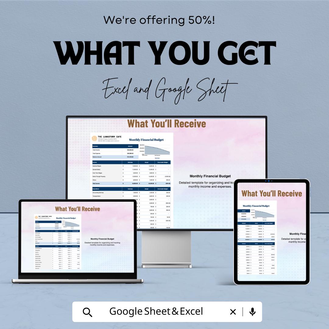Monthly Financial Budget Template | Income & Expense Tracker | Monthly Money Planner | Budget Spreadsheet | Personal Finance Template