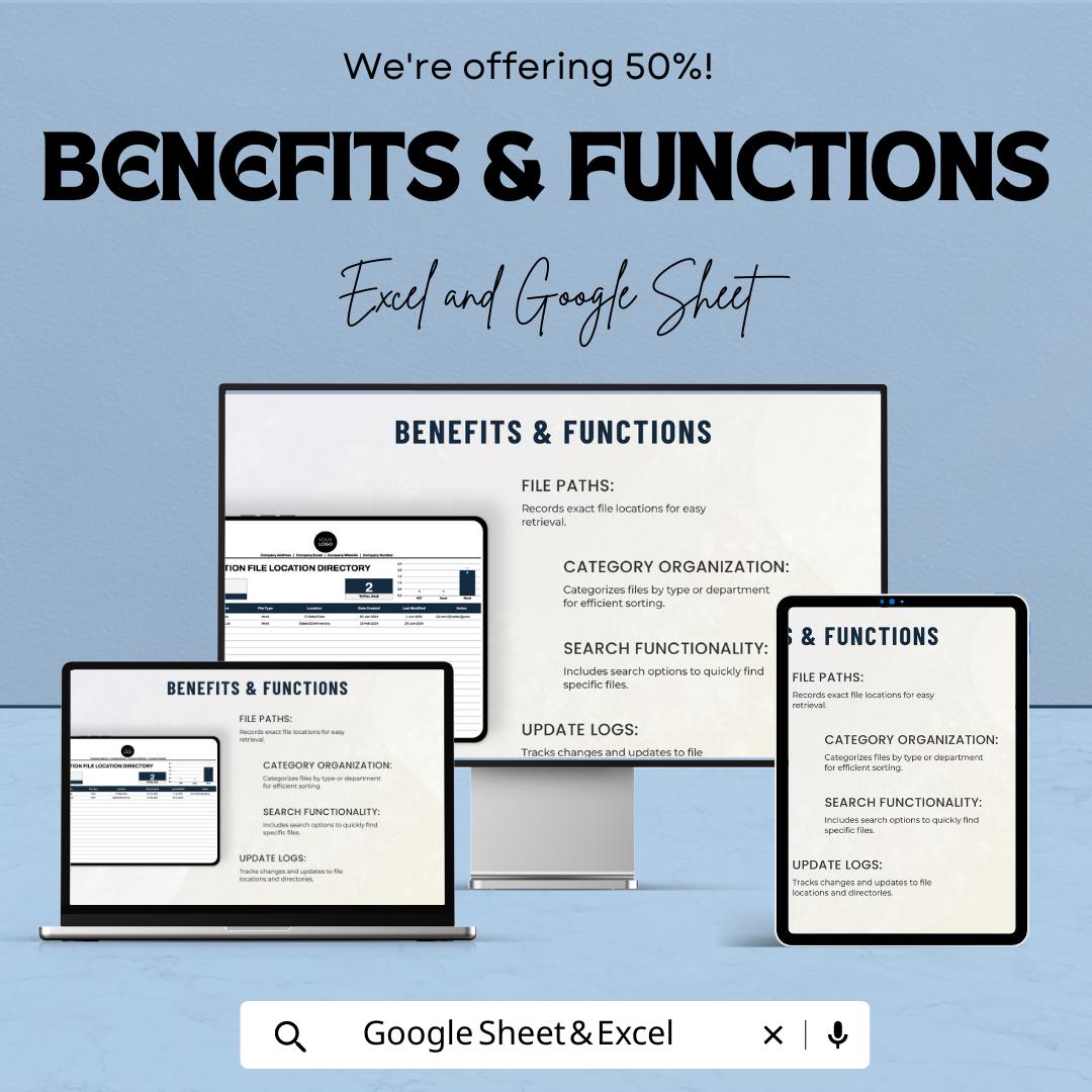 Administration File Location Directory Template, Excel & Google Sheets File Tracker, Office File Index, Document Management Spreadsheet