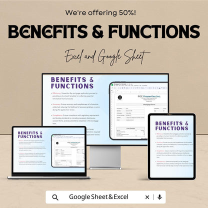 Mortgage Form Template - Easy Loan Application Form for Lenders and Borrowers | Excel & Google Sheet | Customizable Mortgage Calculator