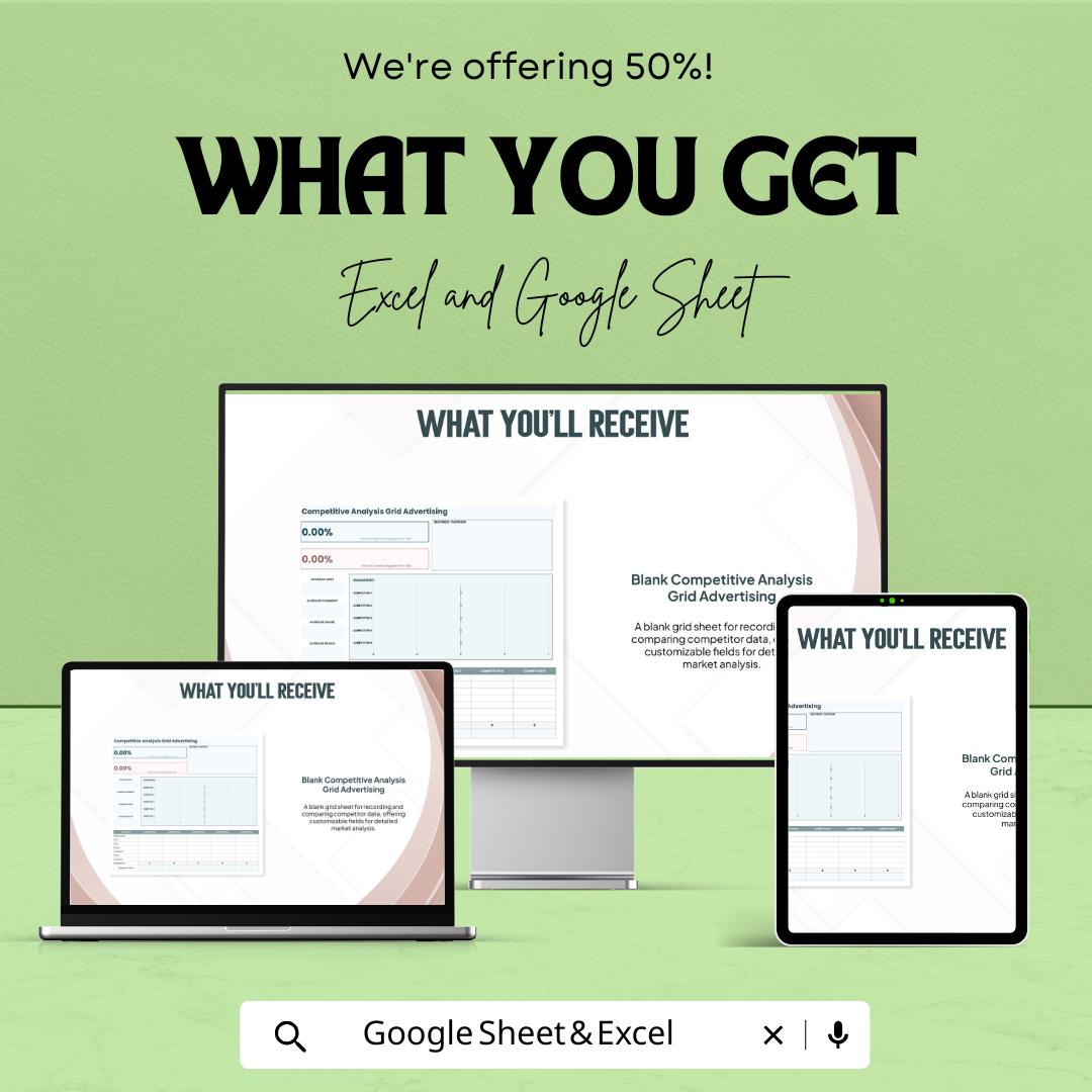Competitive Analysis Grid Advertising Template | Competitor Comparison Tool | Market Research Spreadsheet