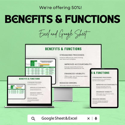 Administration Document Workflow Tracker Template | Excel & Google Sheets | Document Management System | Office Workflow Tracker
