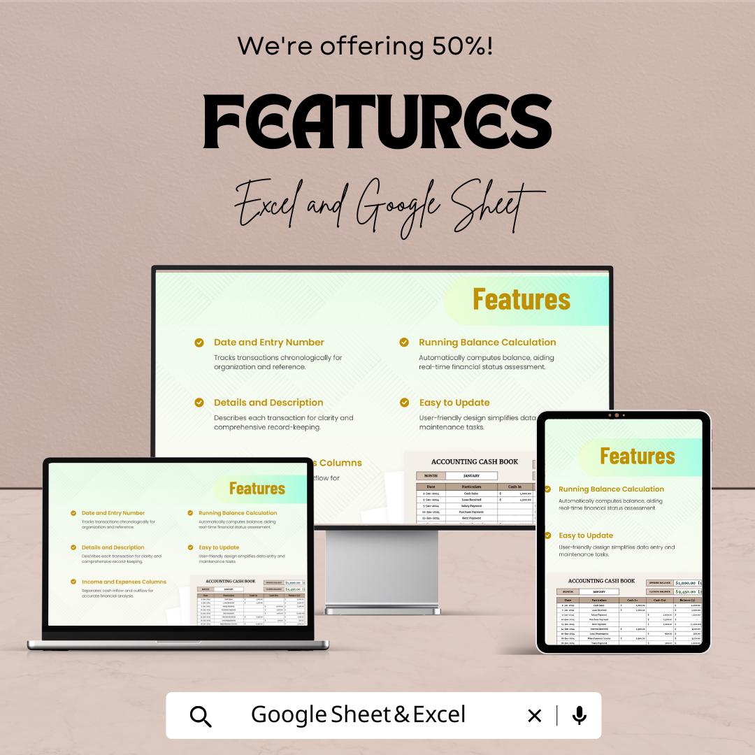 Accounting Cash Book Template | Simple Cashbook Tracker | Income & Expense Spreadsheet | Small Business Finance Template