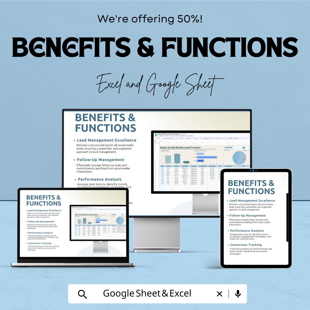 Sales Social Media Lead Tracker Template | Excel & Google Sheets | Lead Management Tracker | Social Media Lead Log | Lead Source Tracker |