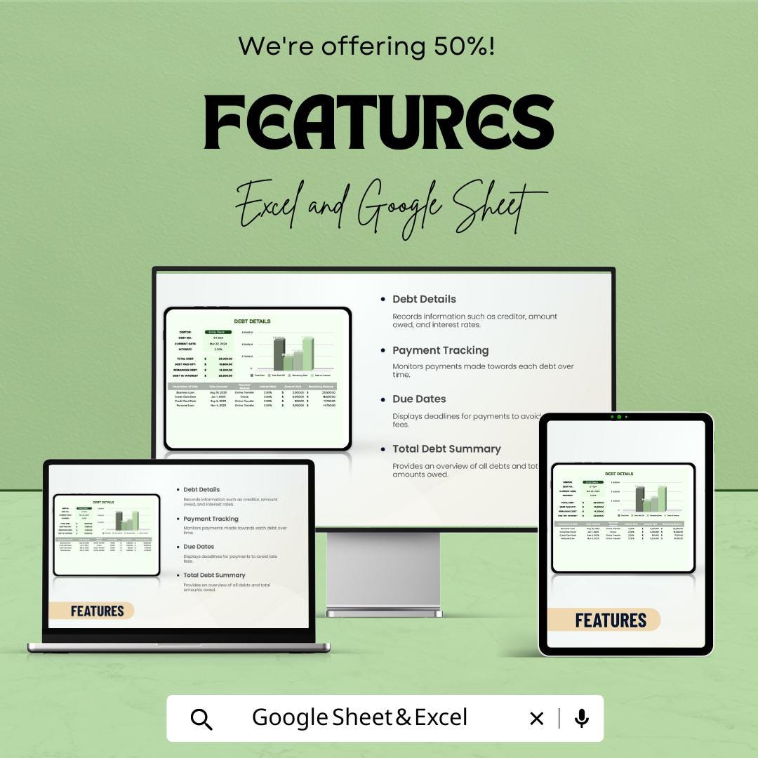 Debt Inventory Sheet | Excel and Google Sheets Template for Debt Management | Debt Tracking & Payment Planner | Financial Freedom |