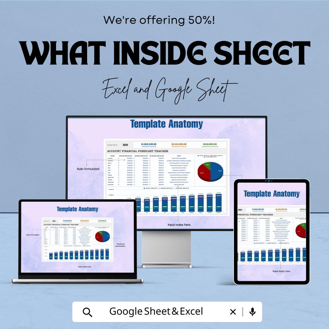 Account Financial Forecast Tracker Template | Financial Projection Tool | Budget Forecast Spreadsheet | Business Finance Template