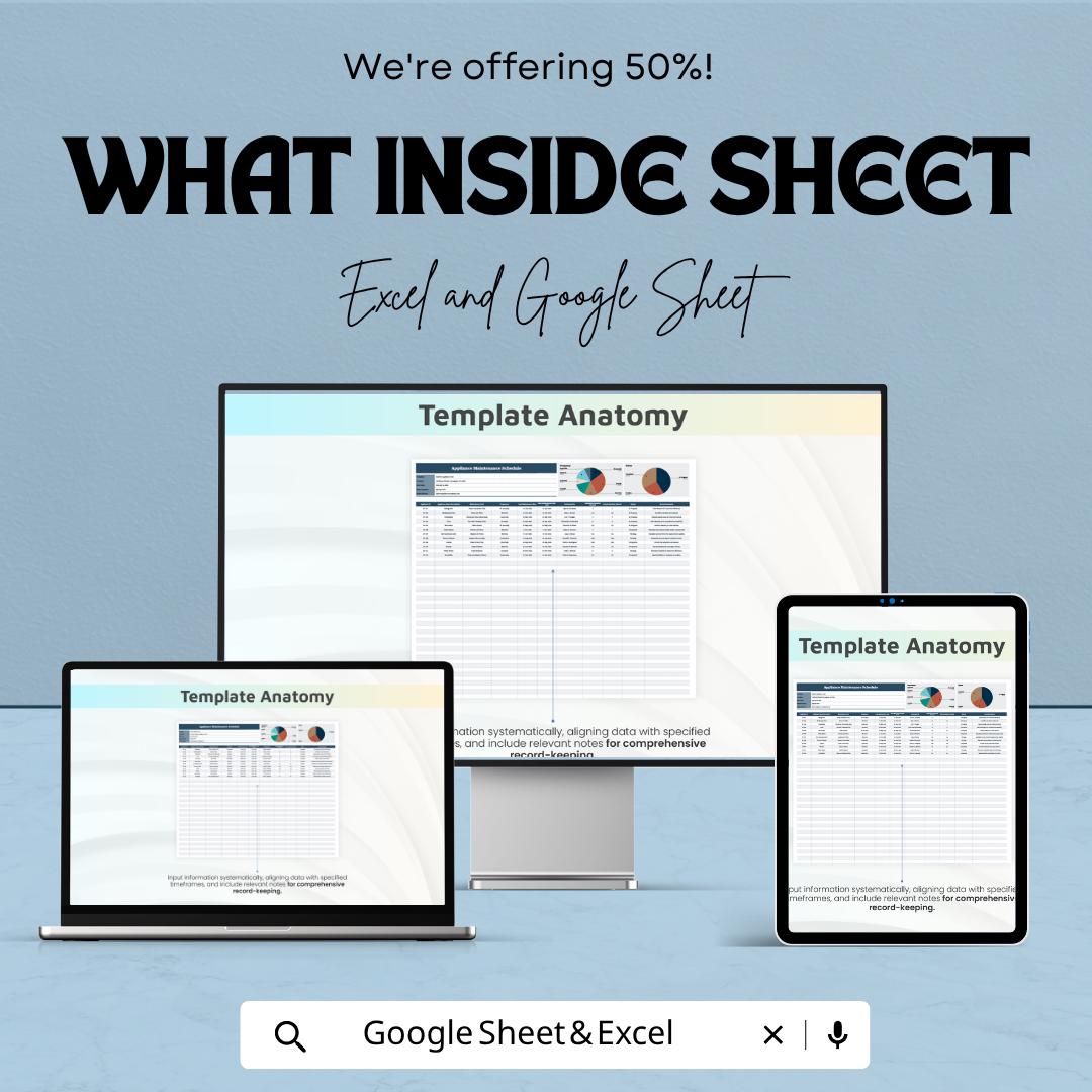 Appliance Maintenance Schedule Template | Home Maintenance Tracker | Equipment Maintenance Log | Preventive Maintenance Planner