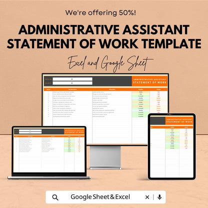 Administrative Assistant Statement of Work Template | SOW Template | Task Management Tracker | Admin Workflow Planner