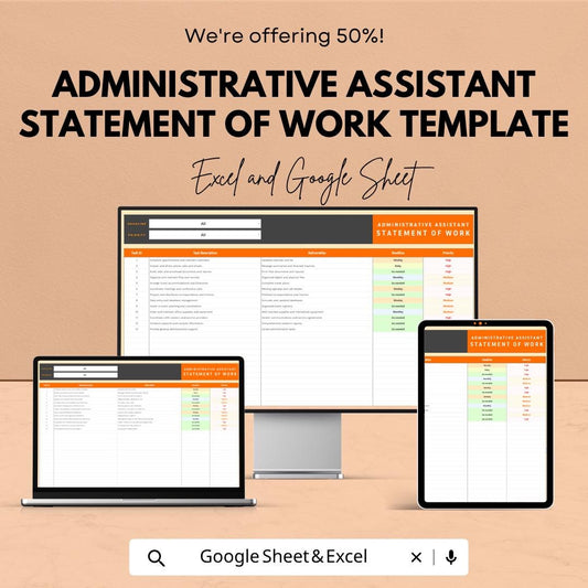 Administrative Assistant Statement of Work Template | SOW Template | Task Management Tracker | Admin Workflow Planner