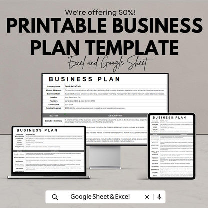 Printable Business Plan Template | Small Business Startup Planner | Editable Business Proposal | Entrepreneur Planning Sheet