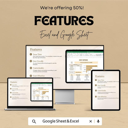 Cost Expense Sheet | Excel & Google Sheets | Monthly Expense Tracker | Customizable Budgeting Tool | Business Financial Planning Template