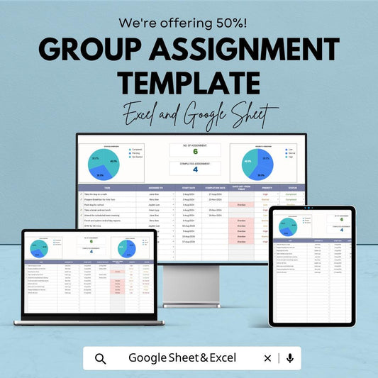 Group Assignment Template | Student Project Tracker | Task Planner Spreadsheet | Gantt Chart & Budget Tracker | Team Project Dashboard