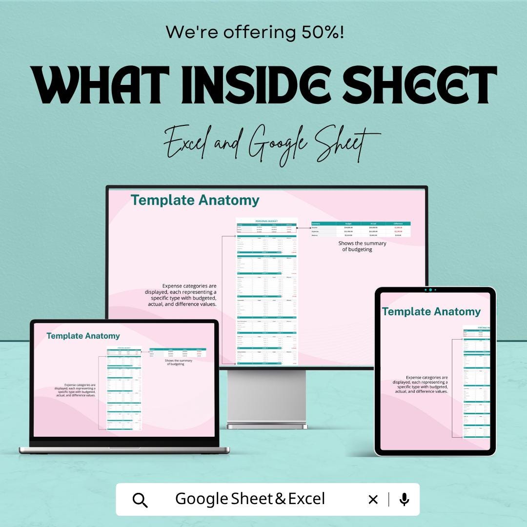Simple Personal Budget Template Excel | Monthly Budget Planner Google Sheets | Expense Tracker Spreadsheet | Income Expense Budget Sheet |