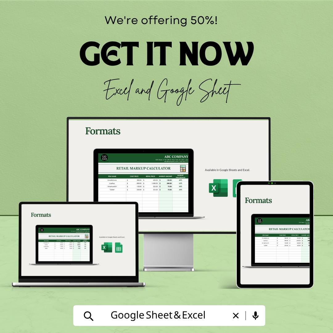 Retail Markup Calculator Template | Pricing Spreadsheet | Profit Margin Calculator | Product Pricing Tool | Excel & Google Sheets