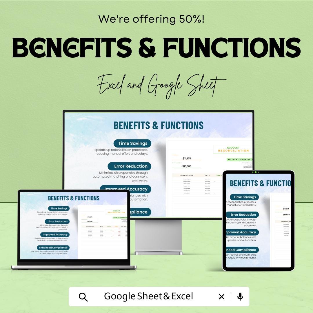 Account Reconciliation System Template | Reconciliation Tracker | Account Matching Tool | Finance Spreadsheet | Transaction Log