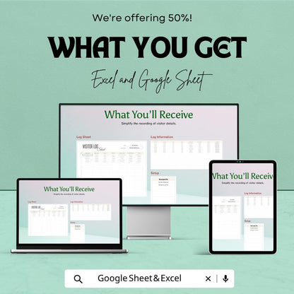 Visitor Log Sheet Template | Excel Visitor Sign In Sheet | Google Sheets Visitor Tracker | Reception Log Book | Office Visitor Register |