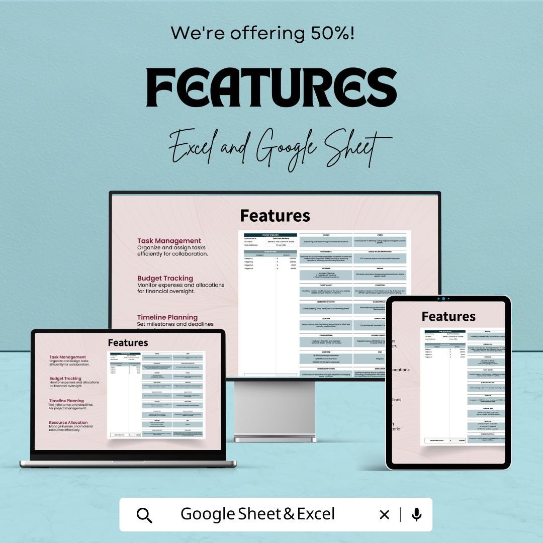 Startup Operation Template, Startup Planner Excel, Business Operations Sheet, Google Sheets Startup Plan, Startup Management Tracker