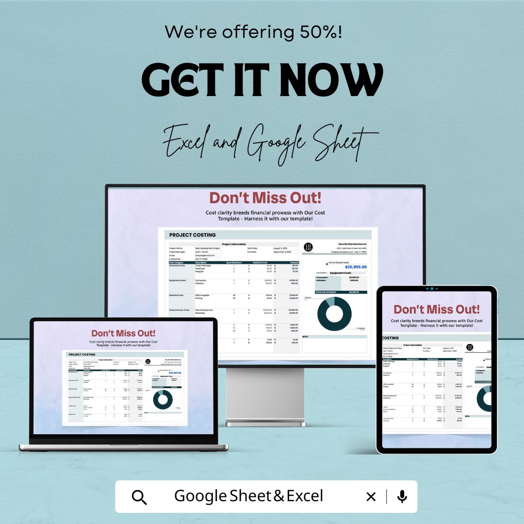 Project Cost Template | Expense Tracking Spreadsheet | Budget Costing Tool | Excel & Google Sheets | Business Finance Cost Planner