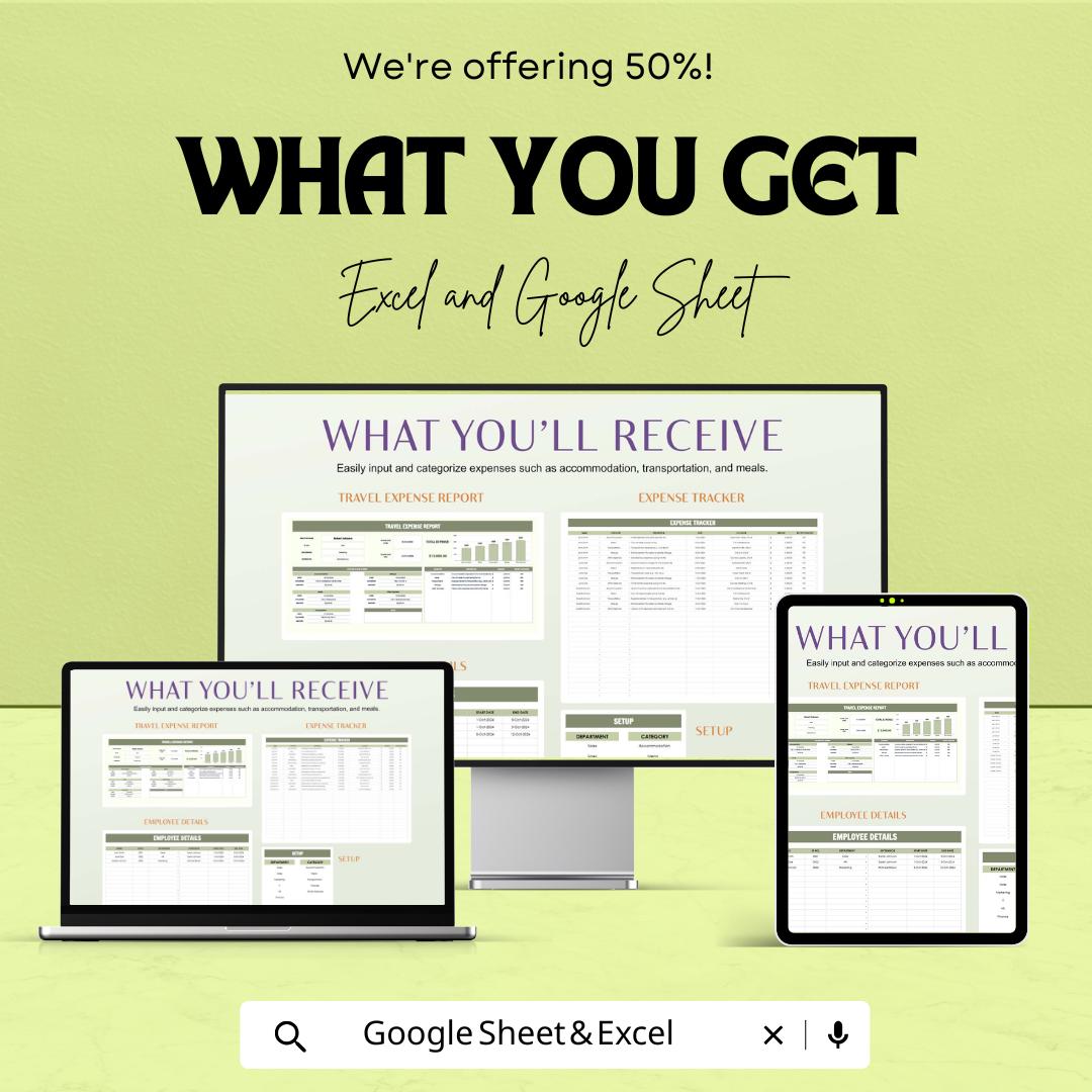 Travel Expense Report Sheet | Excel & Google Sheet | Business Travel Tracker | Expense Management | Travel Budget Template