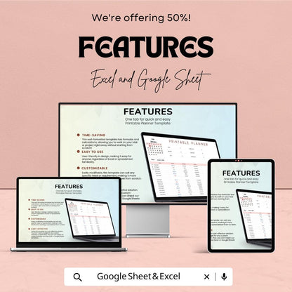 Printable Planner Sheet | Excel and Google Sheets | Task Organizer | Customizable Planner Template | Goal-Setting & Time Management