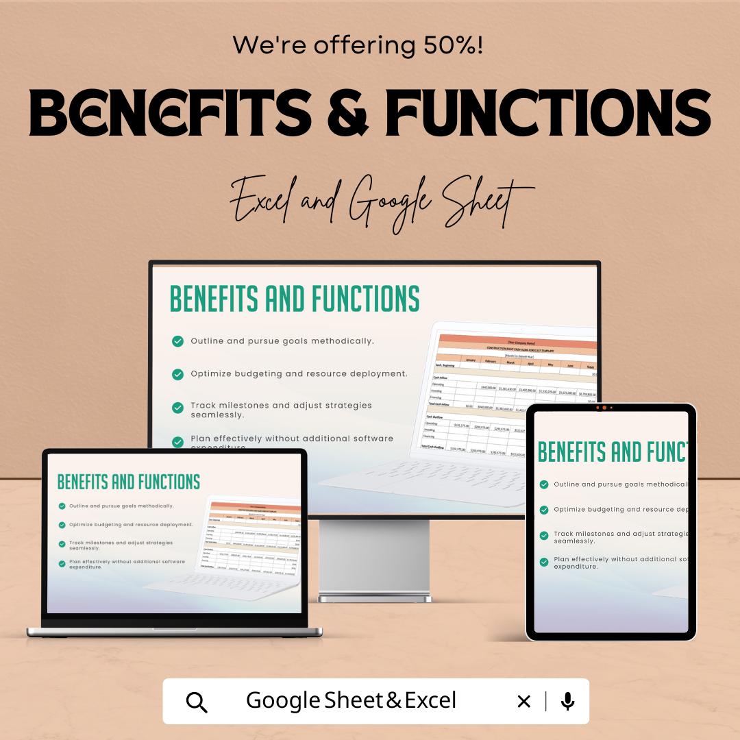 Construction Cash Flow Forecast Template  | Construction Budget Planner | Project Cash Flow Tracker | Contractor Finance Spreadsheet