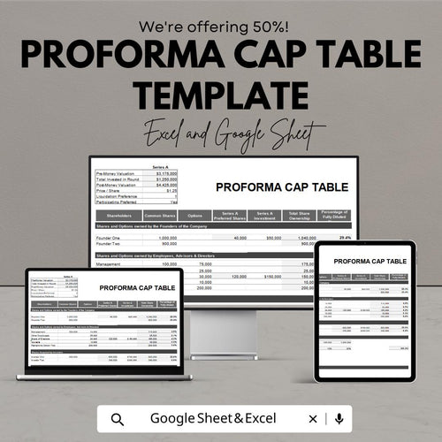 Proforma Cap Table Template | Equity Ownership Tracker | Investor Shares & Dilution Model | Fundraising Tool