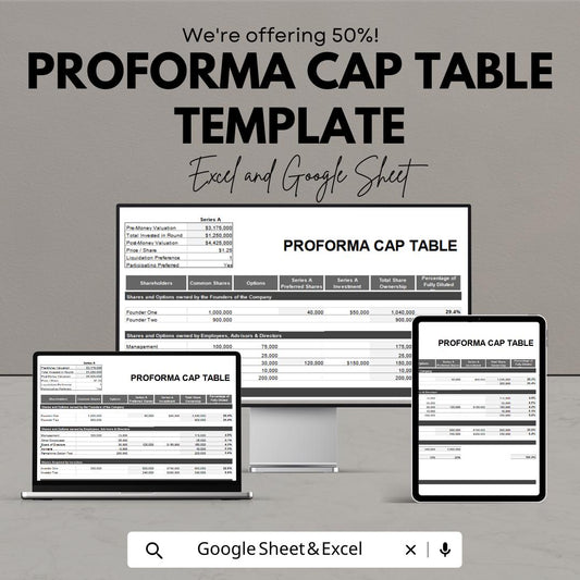 Proforma Cap Table Template | Equity Ownership Tracker | Investor Shares & Dilution Model | Fundraising Tool