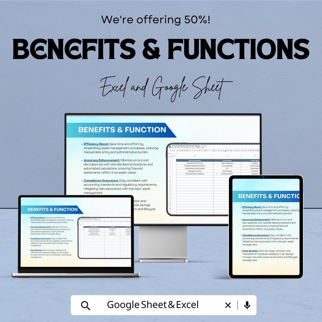 Accounting Fixed Asset Internal Control Template | Asset Tracking & Compliance Sheet |  Internal Control Checklist | Audit Tool