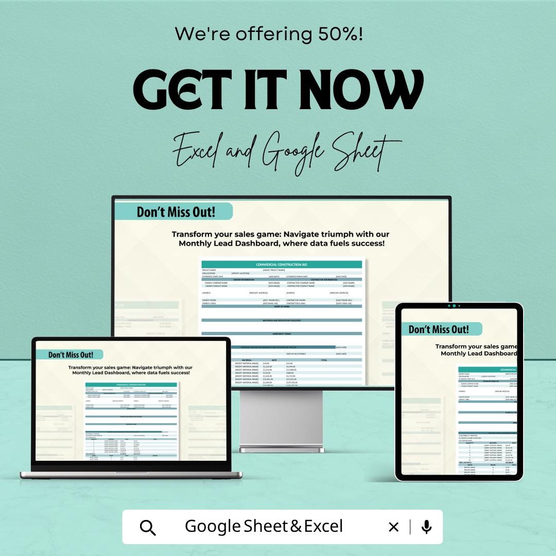 Construction Bid Template | Commercial Estimate Sheet | Contractor Proposal Template | Excel & Google Sheets Bid Form | Project Cost