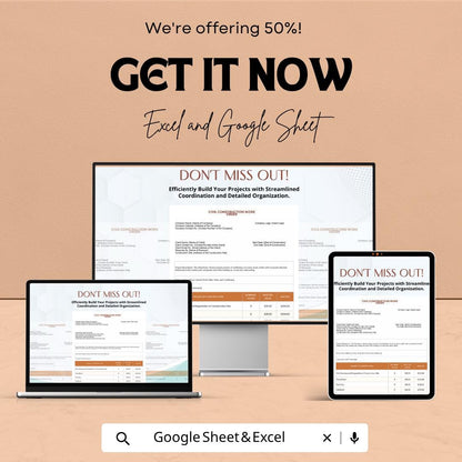 Construction Work Order Template | Contractor Job Sheet | Project Management Tracker | Excel & Google Sheets Work Order |