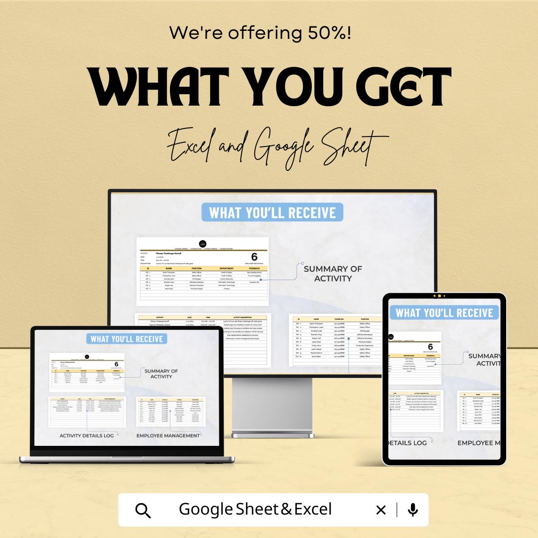 Employee Wellness Activity Log Template | Excel & Google Sheets | Workplace Wellness Tracker | Employee Engagement Spreadsheet