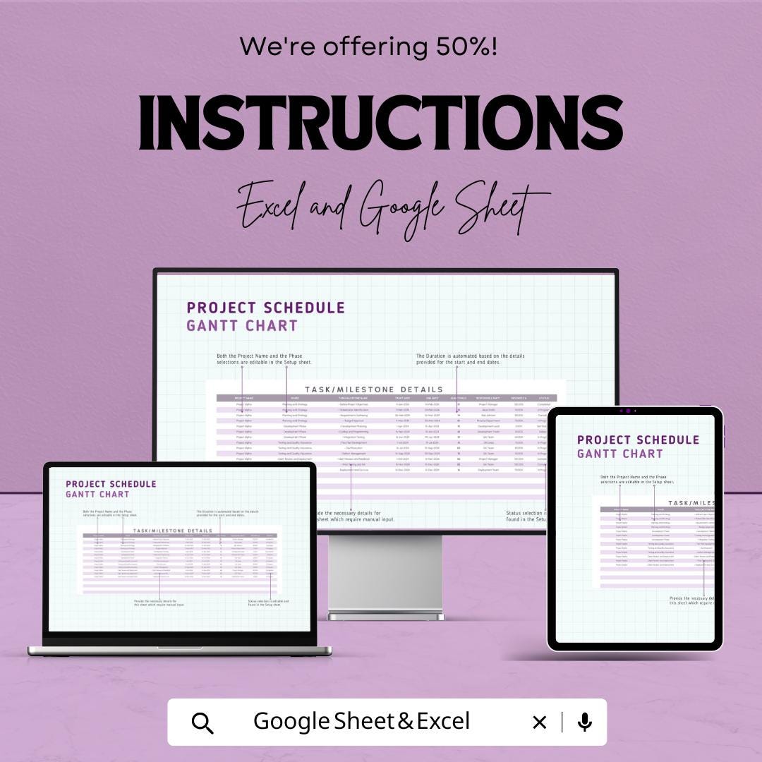 Progress Gantt Chart Template | Project Management Progress Tracker | Task Scheduling and Milestones Tracker | Team Collaboration Tool