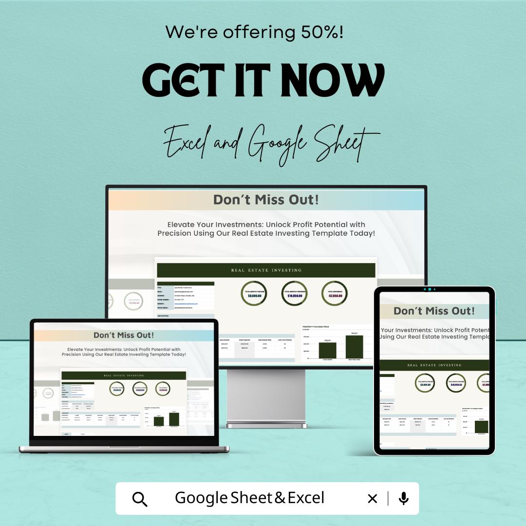 Real Estate Investing Template | Excel & Google Sheets Rental Property Tracker | Investment Analysis Spreadsheet | Cash Flow ROI Dashboard