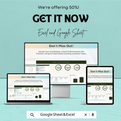 Real Estate Investing Template | Excel & Google Sheets Rental Property Tracker | Investment Analysis Spreadsheet | Cash Flow ROI Dashboard